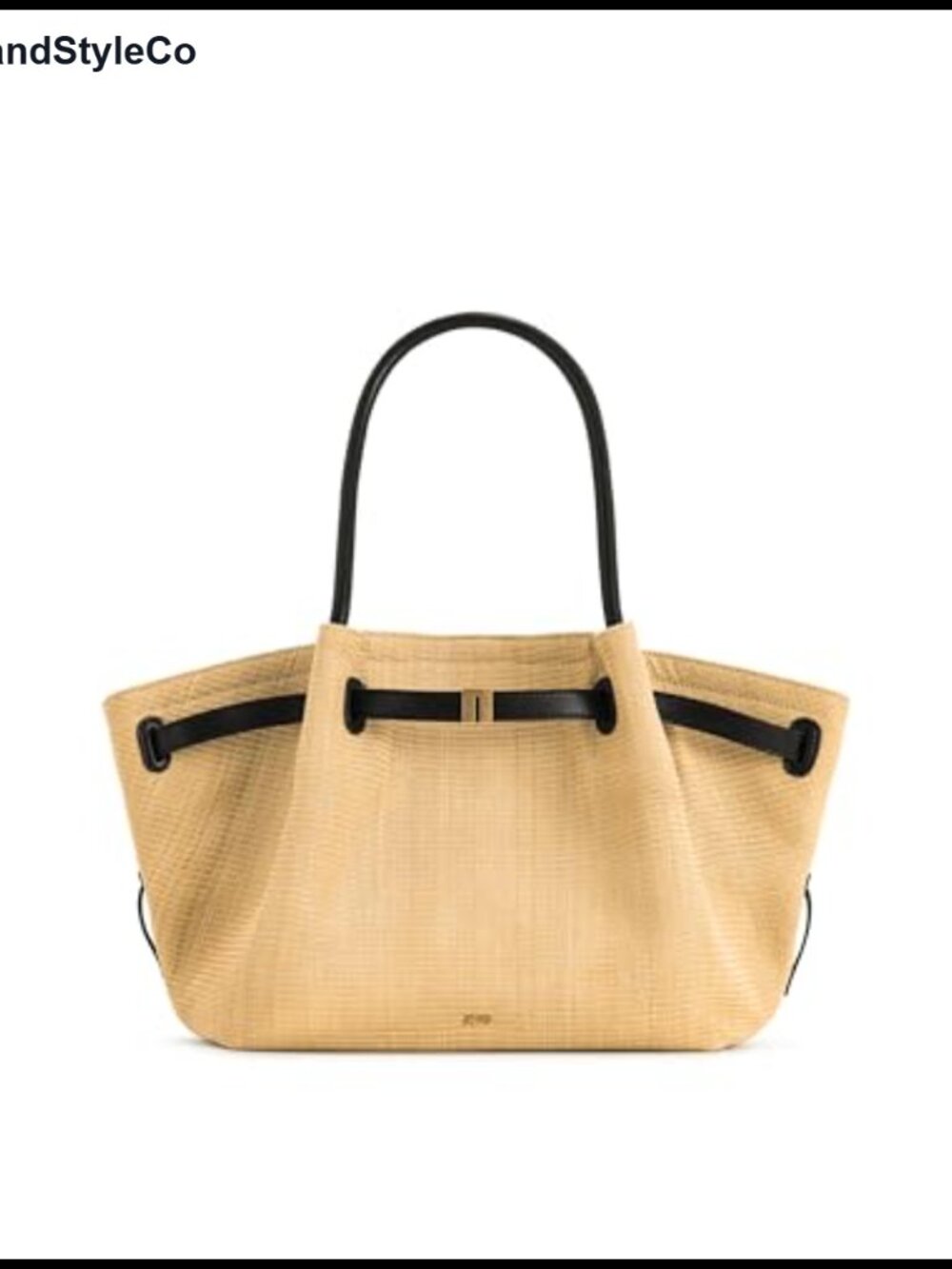 Artificial Raffia Medium Tote Bag with Gold Hardware - Picture 6 of 6